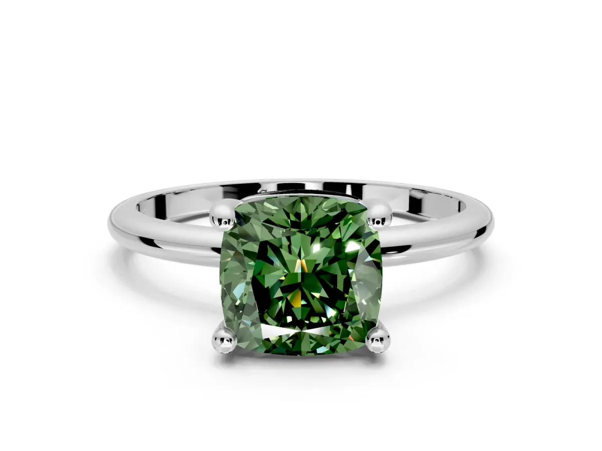 Minimalist Solitaire Engagement Ring Setting for Fancy Green Cushion Cut Center with Thin Band and Prong Head in Platinum
