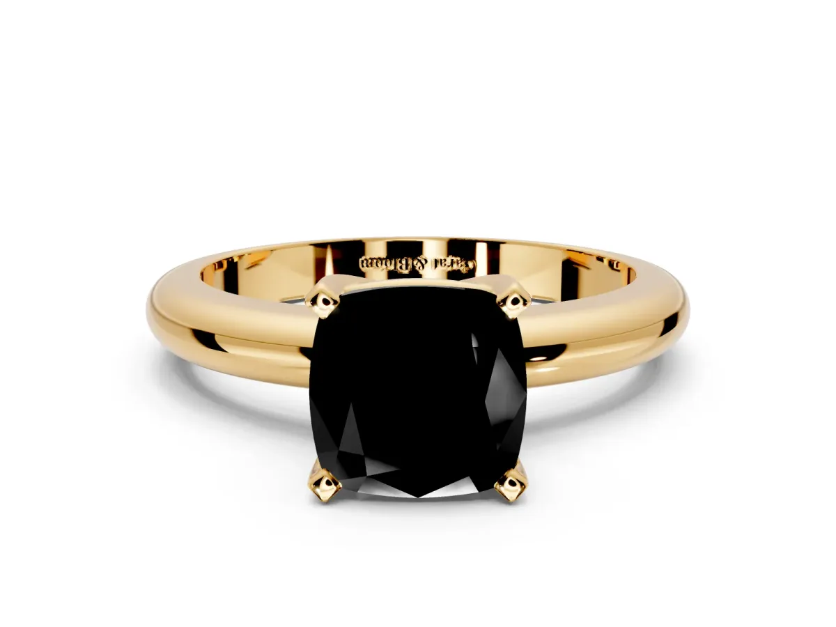 Solitaire Engagement Ring Setting for Fancy Black Cushion Cut Center with Wire Band and Prong Head in Yellow Gold