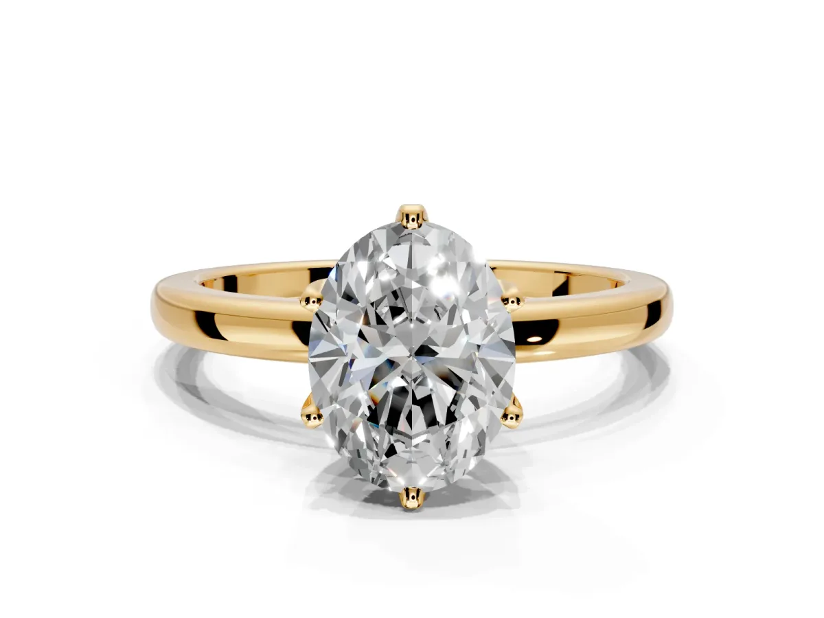 Solitaire Engagement Ring Setting for Oval Center with Plain Band and Tulip Prong Head in Yellow Gold