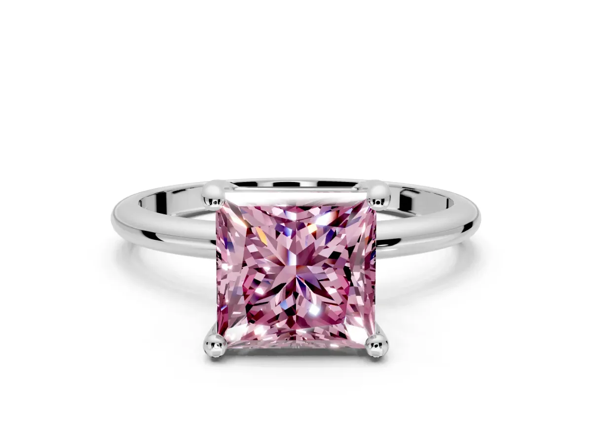 Minimalist Solitaire Engagement Ring Setting for Fancy Pink Princess Cut Center with Thin Band and Prong Head in Sterling Silver