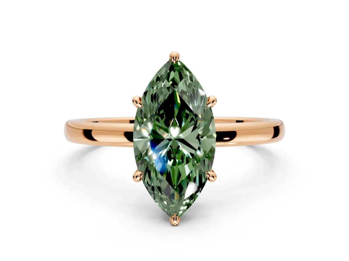 Hidden Halo Engagement Ring Setting for Fancy Green Marquise Center with Plain Band and Tall Prong Head in Rose Gold
