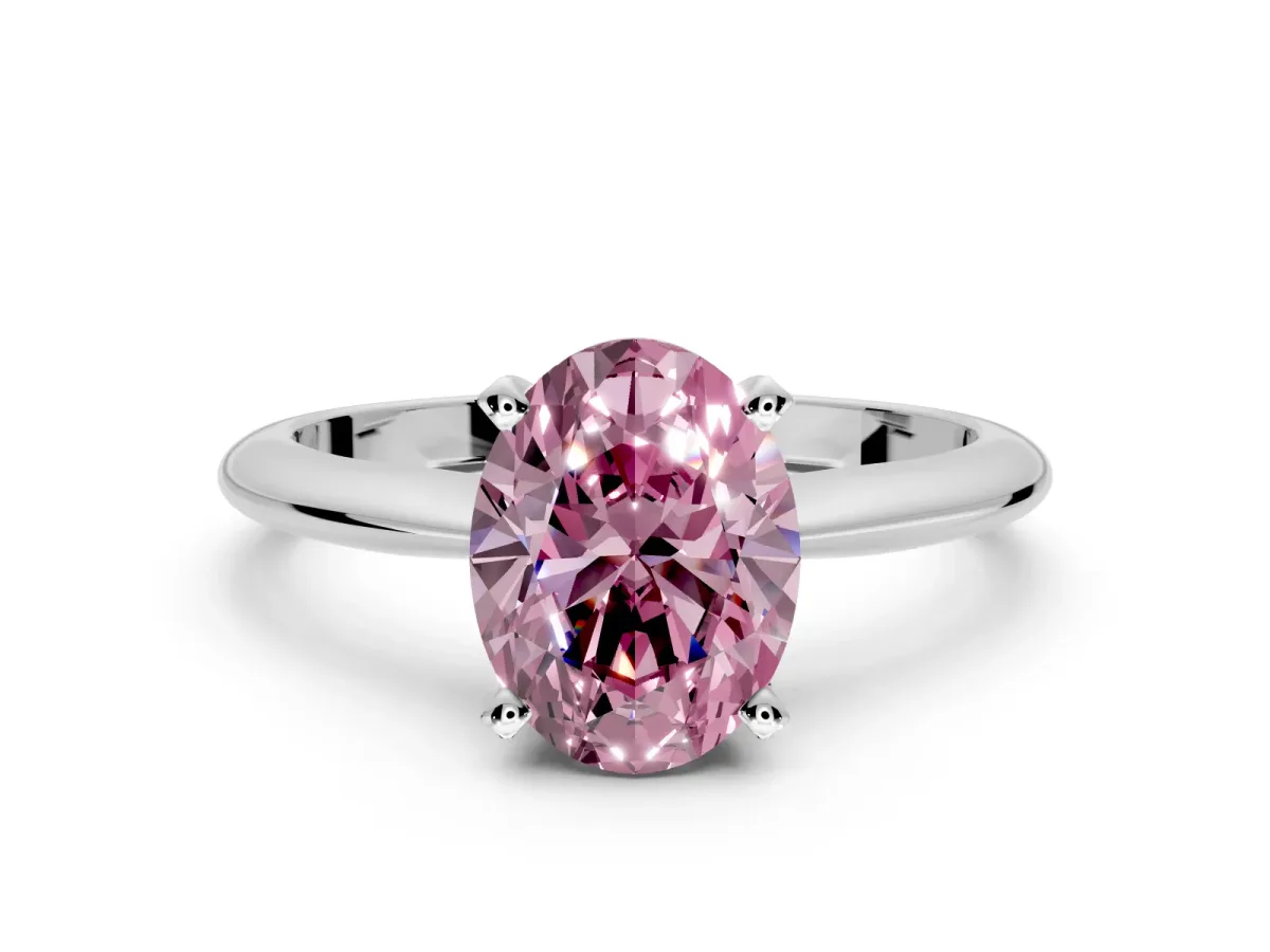 Solitaire Engagement Ring Setting for Fancy Pink Oval Center with Knife Ridge Band and Claw Prong Head in Sterling Silver
