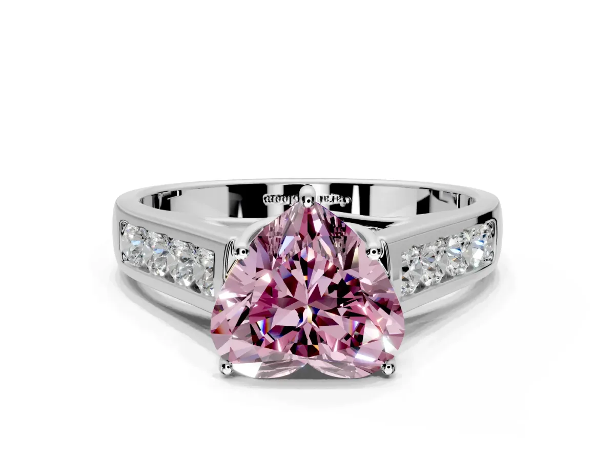 Solitaire Engagement Ring Setting for Fancy Pink Heart-Shaped Center with Cathedral Channel Band and Prong Head in White Gold
