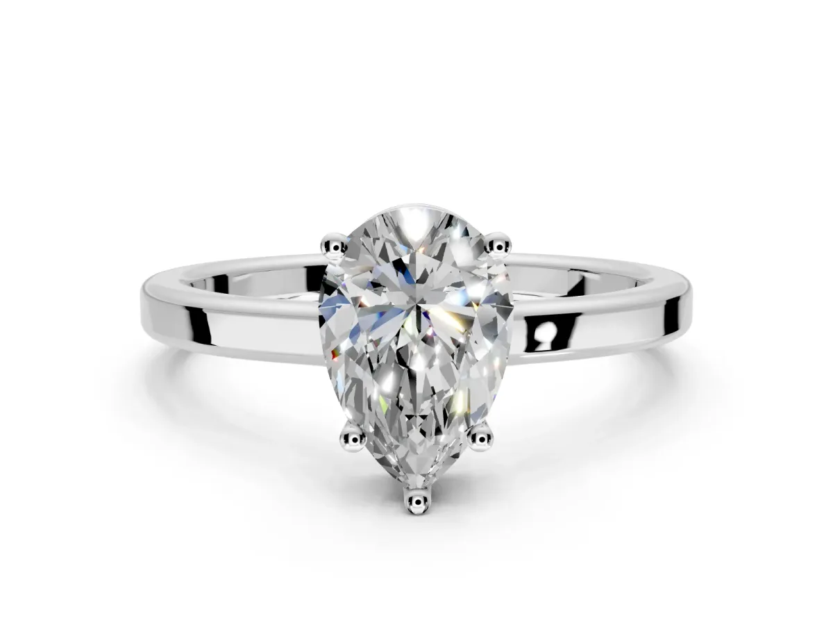 Hidden Halo Engagement Ring Setting for Pear-Shaped Center with Wide Flat Plain Band and Prong Head in Platinum