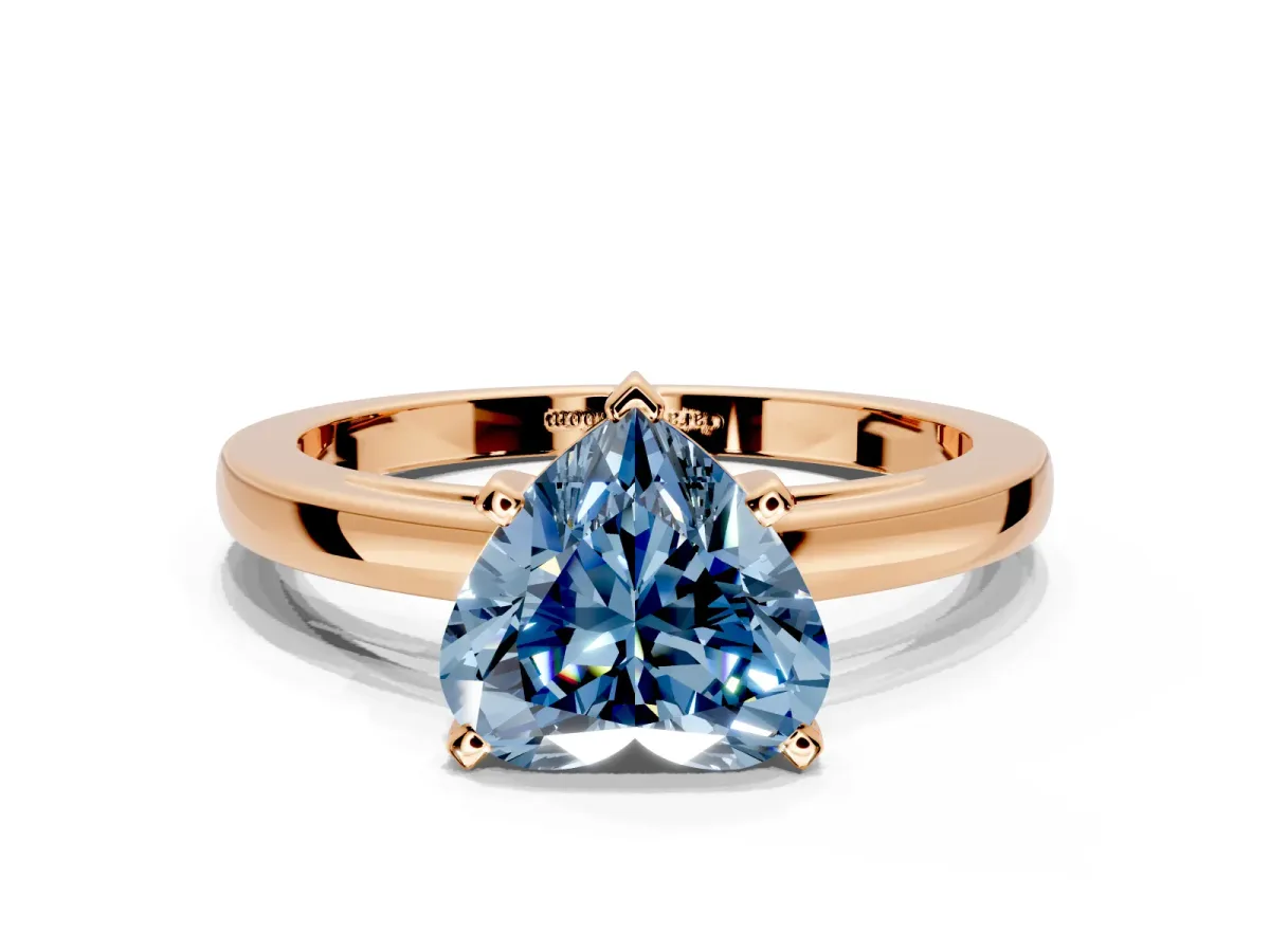 Solitaire Engagement Ring Setting for Fancy Blue Heart-Shaped Center with Basket Rail and Prong Head in Rose Gold