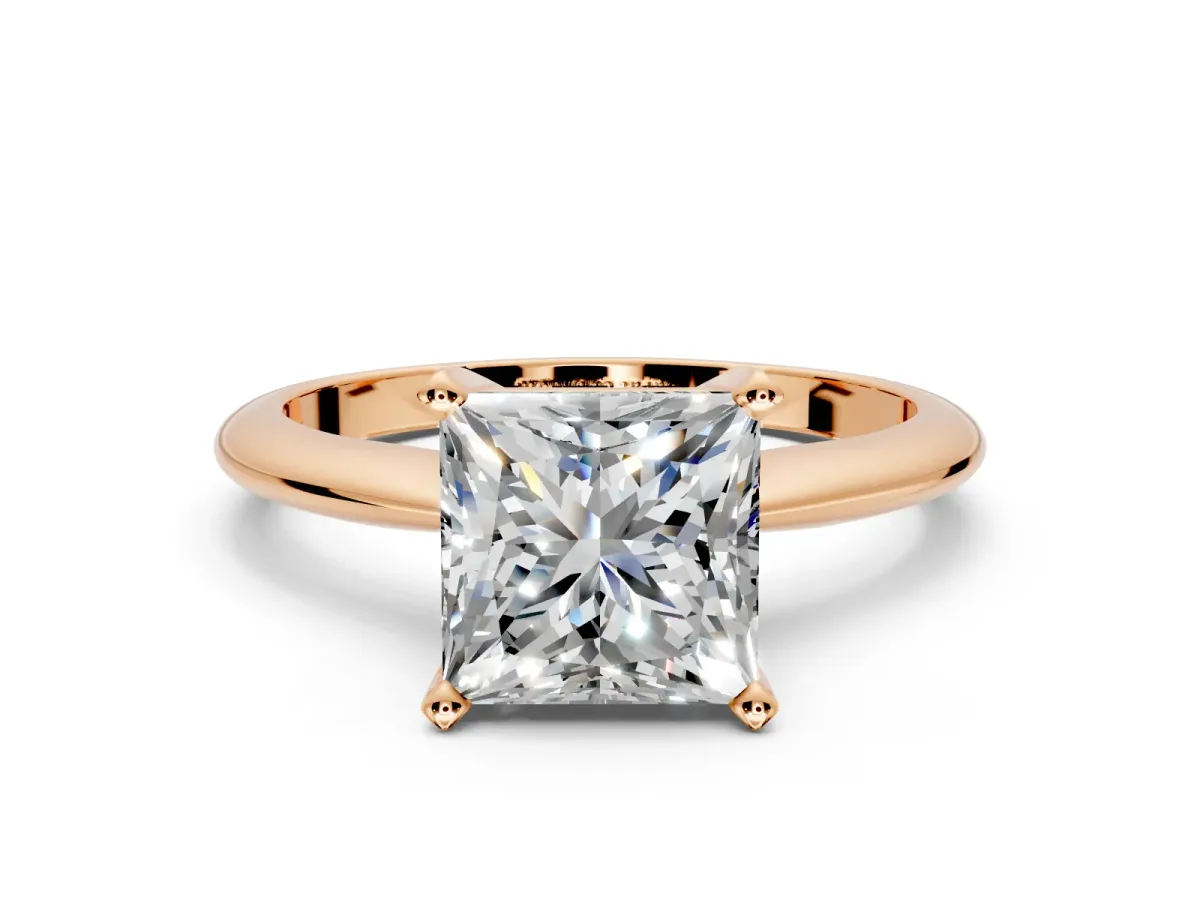Solitaire Engagement Ring Setting for Princess Cut Center with Knife Ridge Band and Claw Prong Head in Rose Gold