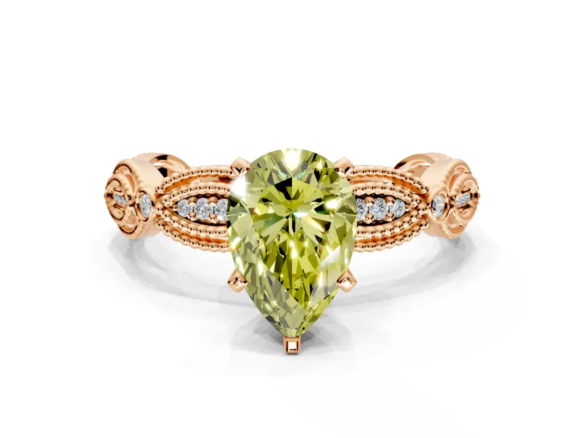 Solitaire Engagement Ring Setting for Fancy Yellow Pear-Shaped Center with Marquise Panel Band and Prong Head in Rose Gold