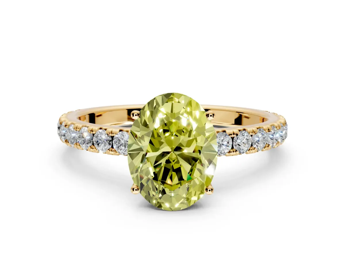Solitaire Engagement Ring Setting for Fancy Yellow Oval Center with Large Accent Band and Prong Head in Yellow Gold