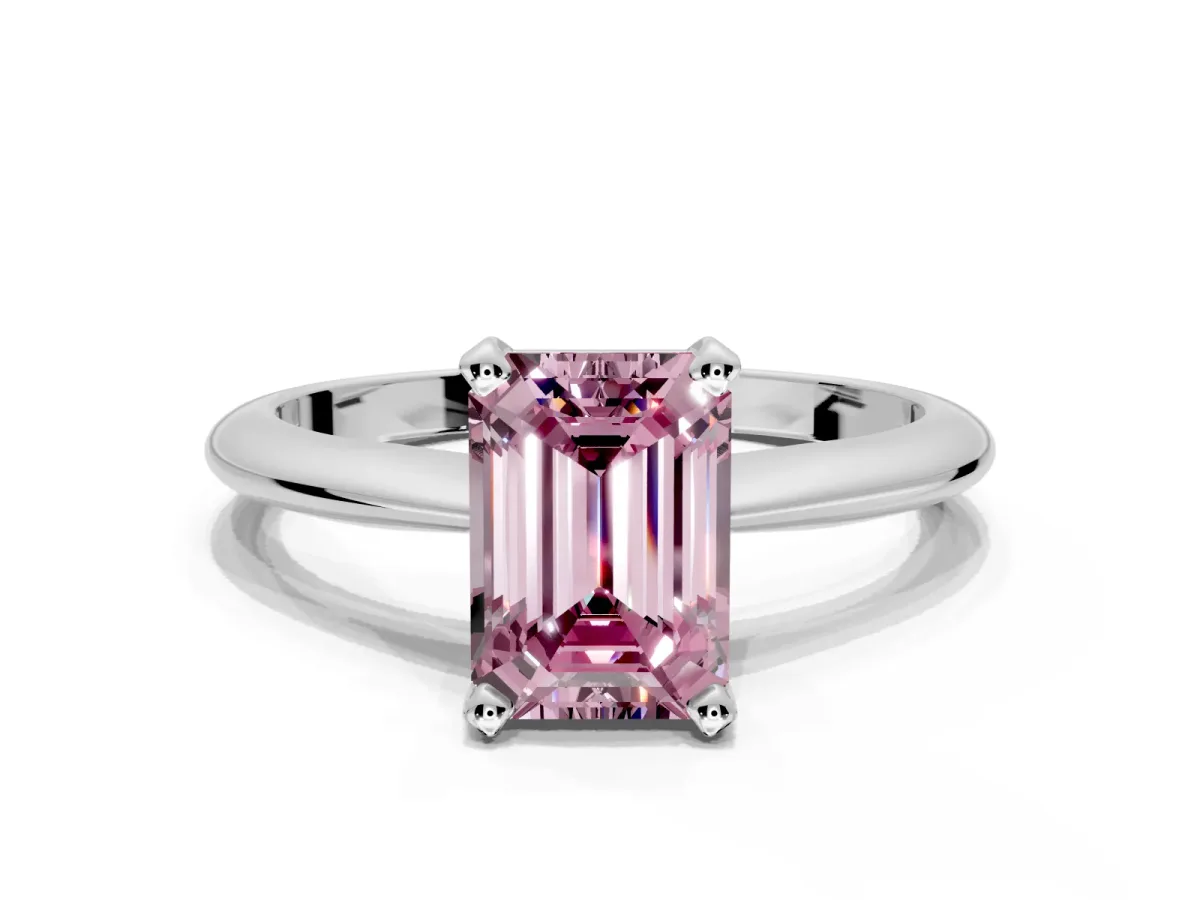 Solitaire Engagement Ring Setting for Fancy Pink Emerald Cut Center with Knife Ridge Band and Claw Prong Head in Platinum