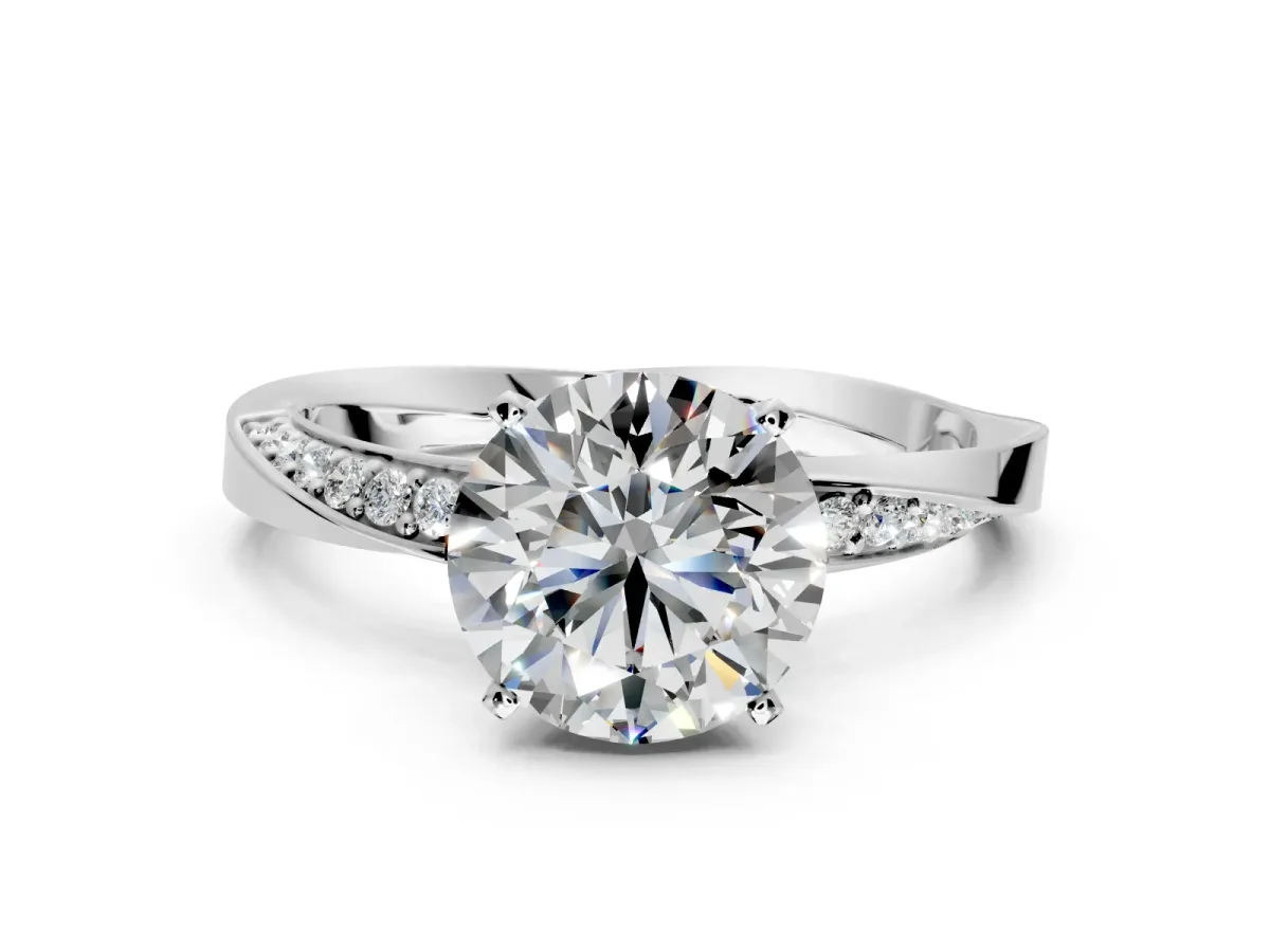Side Accent Engagement Ring Setting for Round Cut Center with Accent Shoulders and Prong Head in Sterling Silver