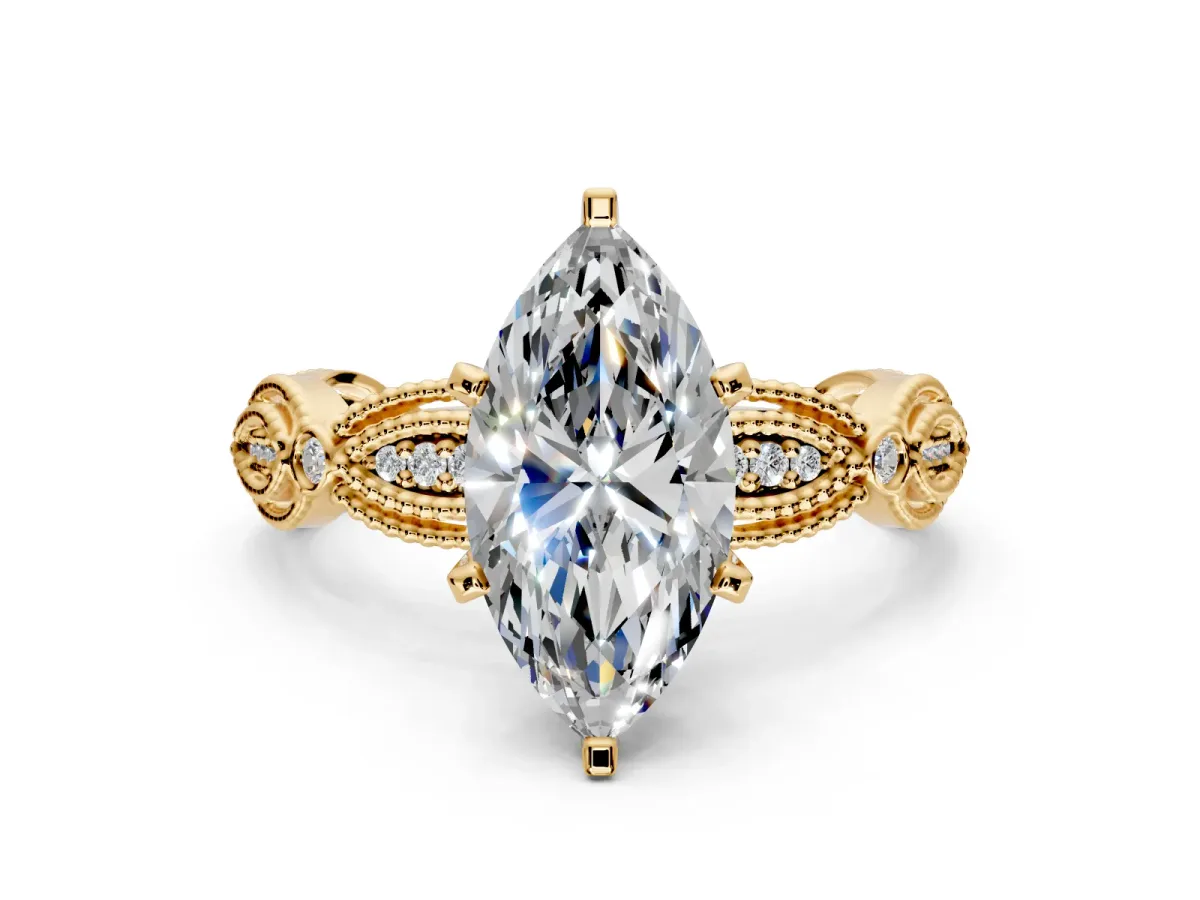 Solitaire Engagement Ring Setting for Marquise Center with Marquise Panel Band and Prong Head in Yellow Gold