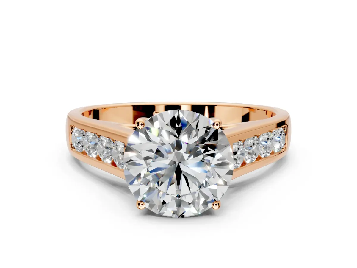Solitaire Engagement Ring Setting for Round Cut Center with Cathedral Channel Band and Prong Head in Rose Gold