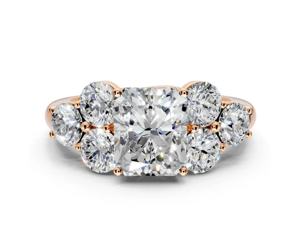Cluster Engagement Ring Setting for Radiant Cut Center with Round Cut Accent Frame and Prong Head in Rose Gold