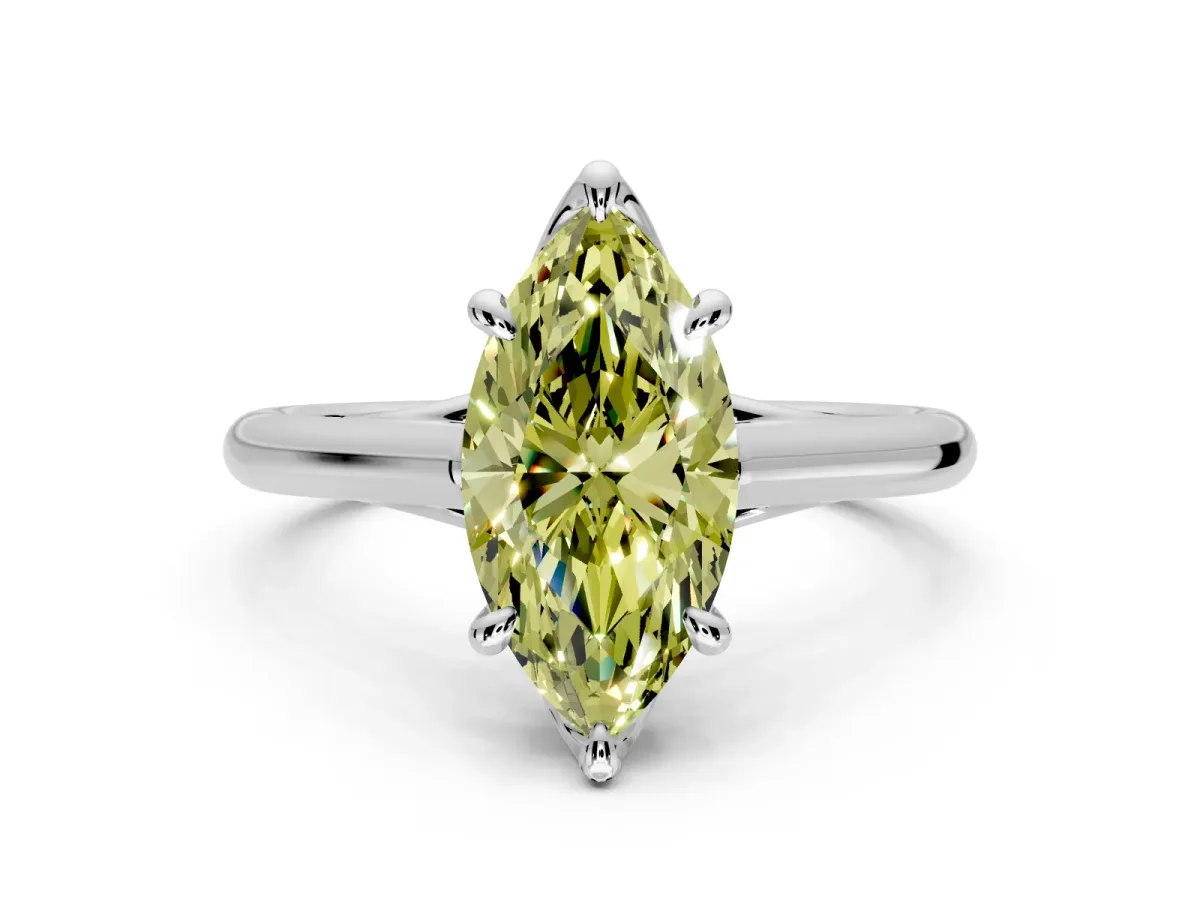 Solitaire Engagement Ring Setting for Fancy Yellow Marquise Center with Cathedral Band and Prong Head in Platinum