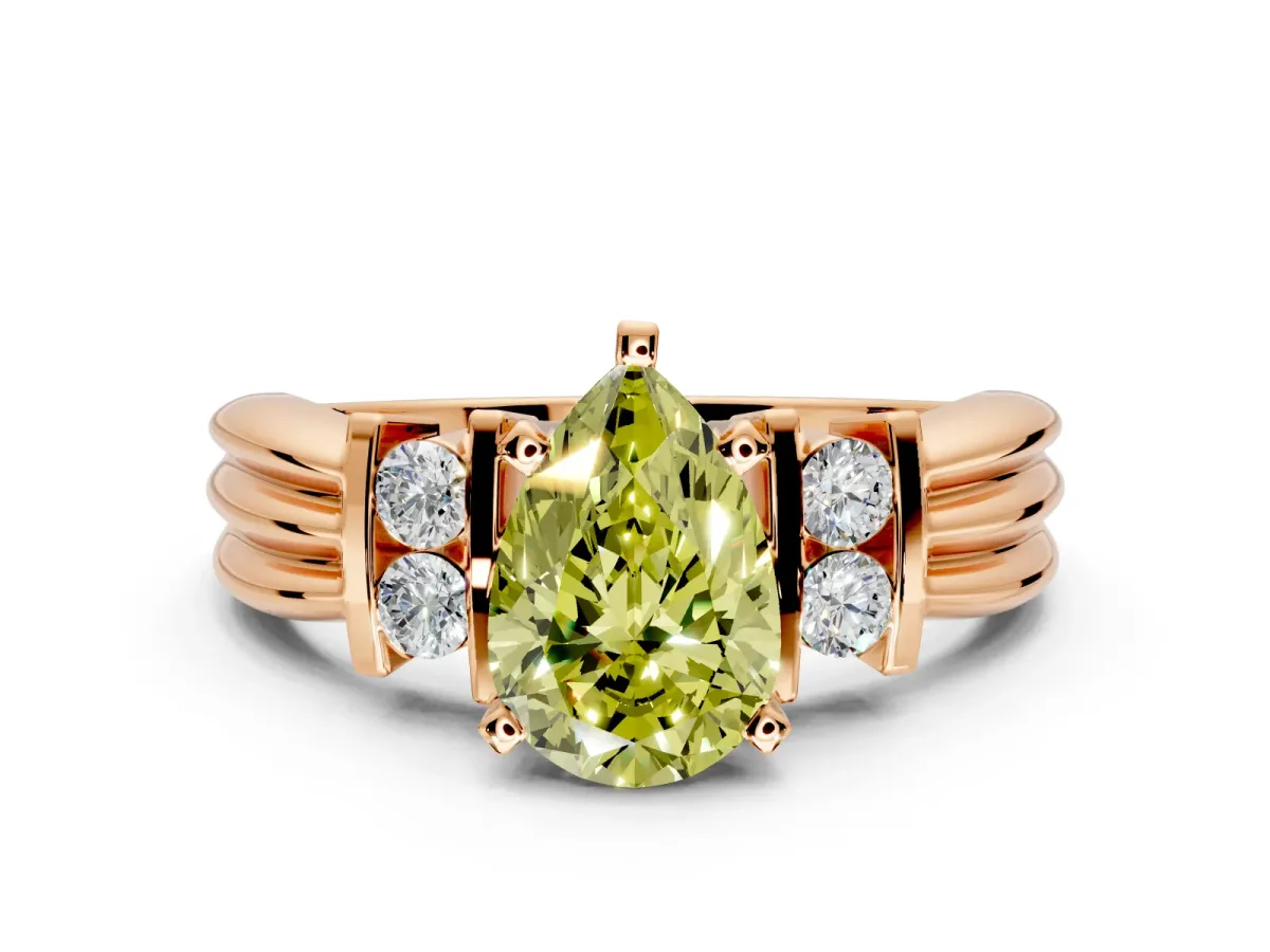 Solitaire Engagement Ring Setting for Fancy Yellow Pear-Shaped Center with Grooved Bar Accent Band and Prong Head in Rose Gold