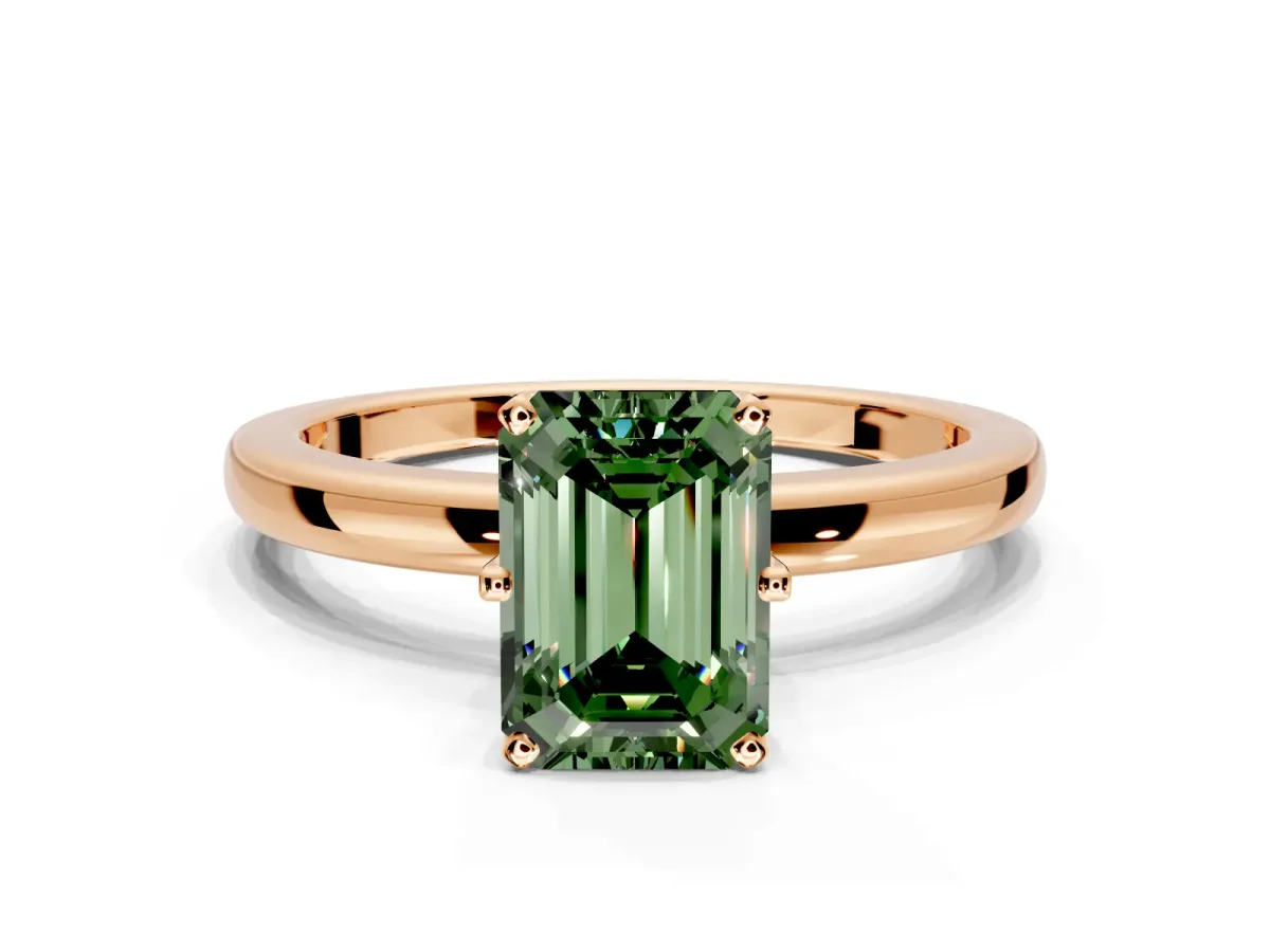 Solitaire Engagement Ring Setting for Fancy Green Emerald Cut Center with Plain Band and Tulip Prong Head in Rose Gold