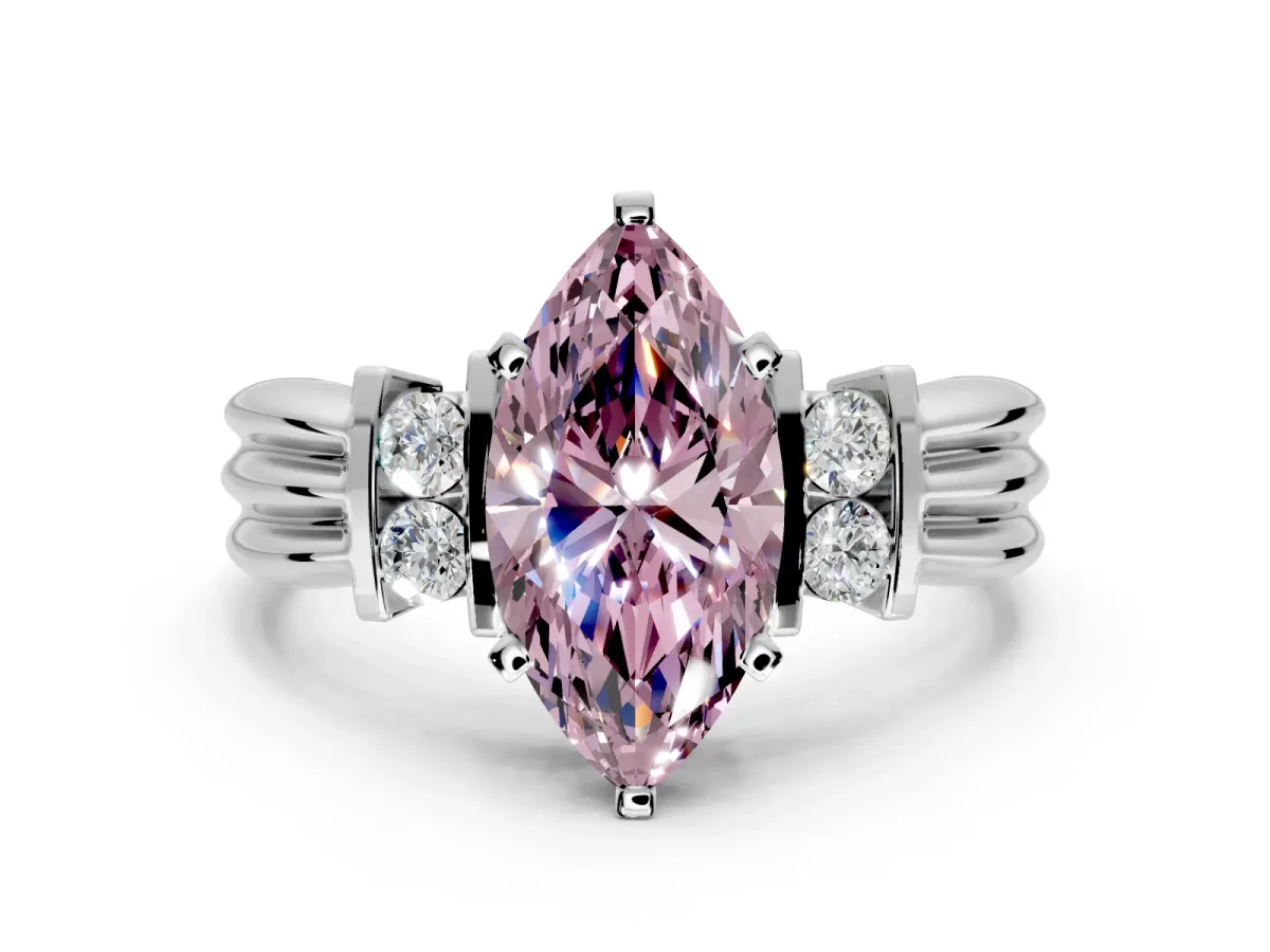 Solitaire Engagement Ring Setting for Fancy Pink Marquise Center with Grooved Bar Accent Band and Prong Head in Platinum