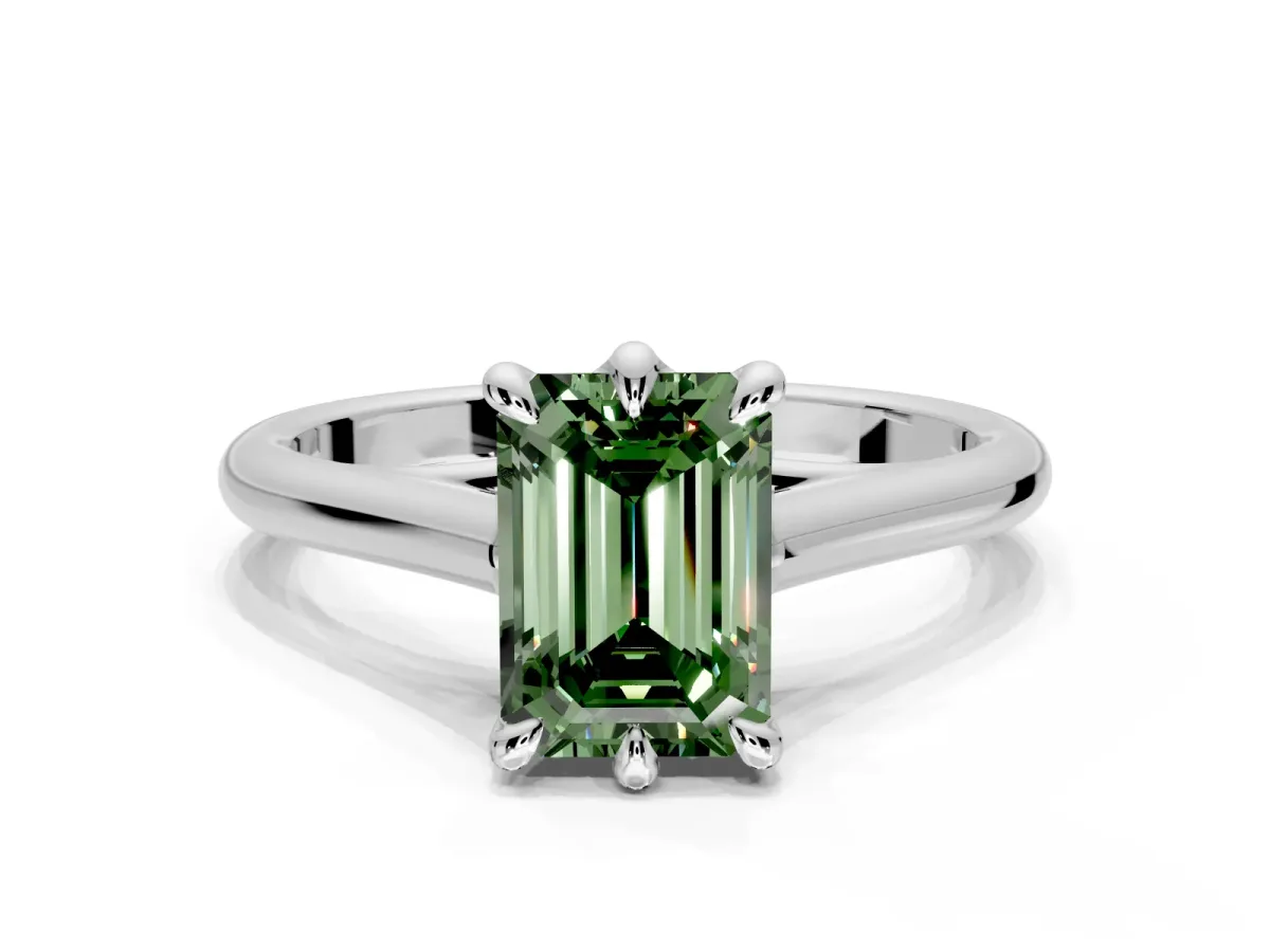 Solitaire Engagement Ring Setting for Fancy Green Emerald Cut Center with Cathedral Band and Prong Head in Sterling Silver