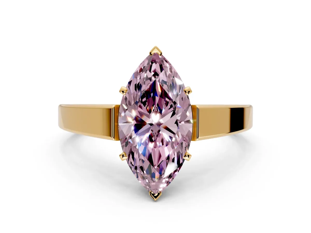 Solitaire Engagement Ring Setting for Fancy Pink Marquise Center with Tapered Split Shoulders and Prong Head in Yellow Gold