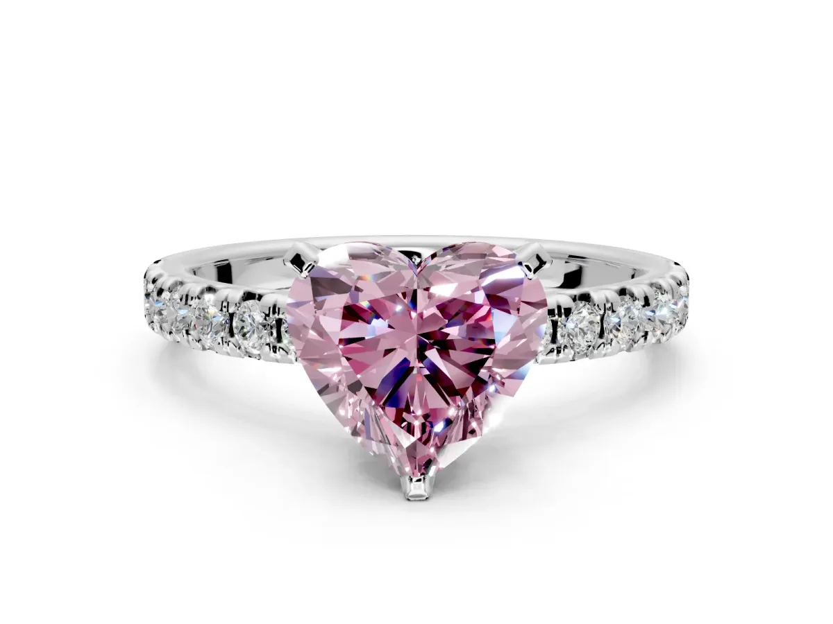 Solitaire Engagement Ring Setting for Fancy Pink Heart-Shaped Center with Large Accents and Prong Head in Platinum