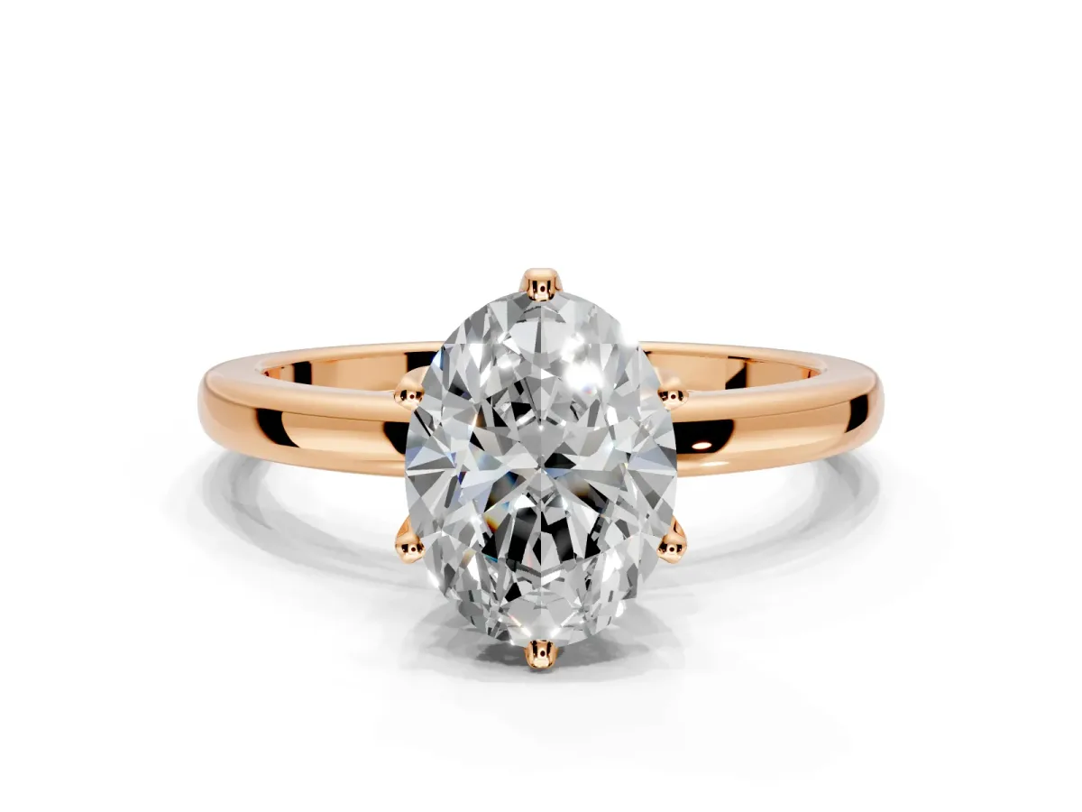 Solitaire Engagement Ring Setting for Oval Center with Plain Band and Tulip Prong Head in Rose Gold
