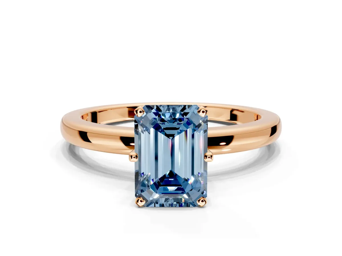 Solitaire Engagement Ring Setting for Fancy Blue Emerald Cut Center with Plain Band and Tulip Prong Head in Rose Gold