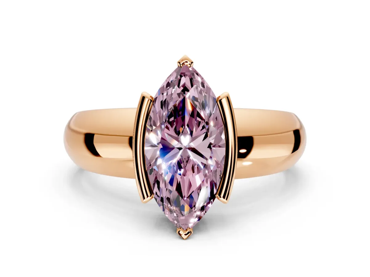 Tension Engagement Ring Setting for Fancy Pink Marquise Center with Wide Flat Band and Tension Head in Rose Gold