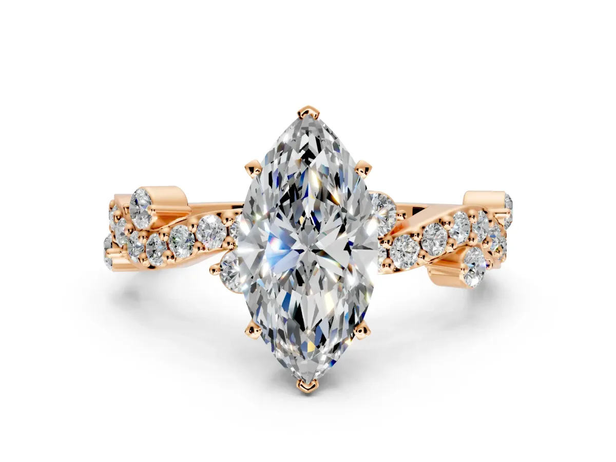 Solitaire Engagement Ring Setting for Marquise Center with Bar-Station Pave Twist and Prong Head in Rose Gold
