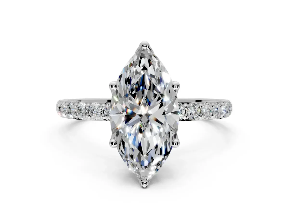 Solitaire Engagement Ring Setting for Marquise Center with Fine Pave Accents and Prong Head in Platinum