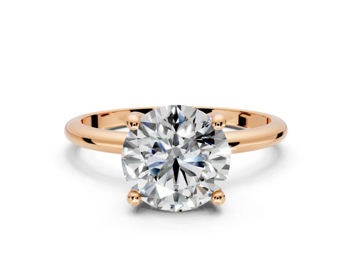 Minimalist Solitaire Engagement Ring Setting for Round Cut Center with Thin Band and Prong Head in Rose Gold