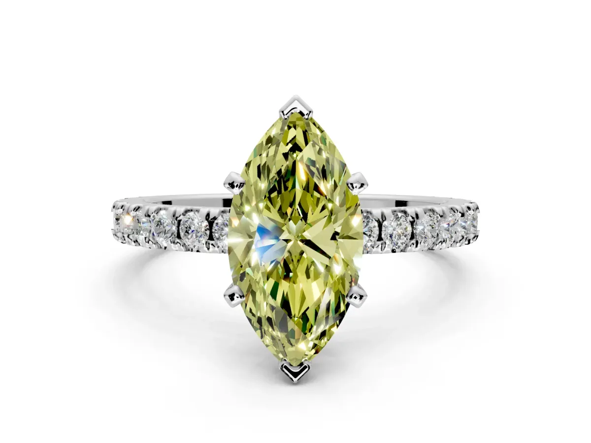 Solitaire Engagement Ring Setting for Fancy Yellow Marquise Center with Fine Pave Band and Claw Prong Head in Platinum