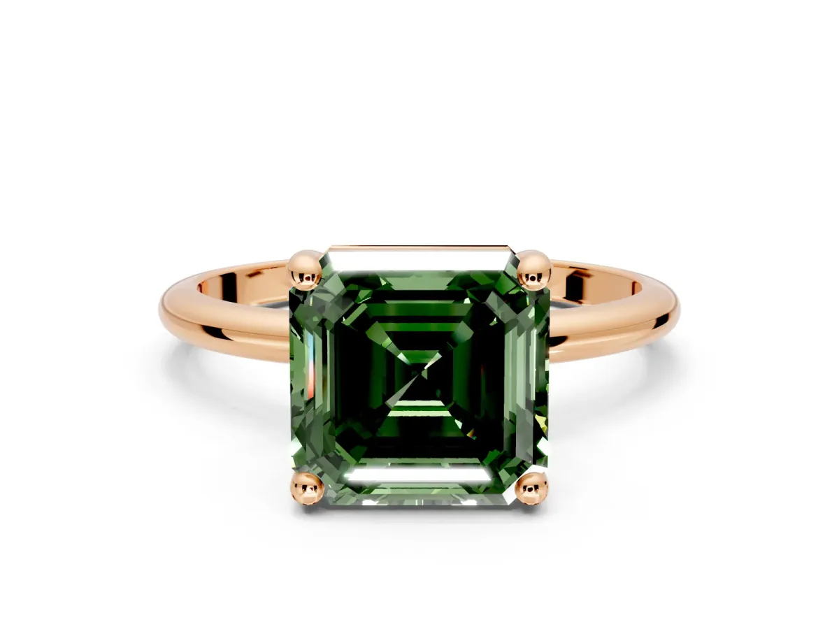 Minimalist Solitaire Engagement Ring Setting for Fancy Green Asscher Cut Center with Thin Band and Prong Head in Rose Gold