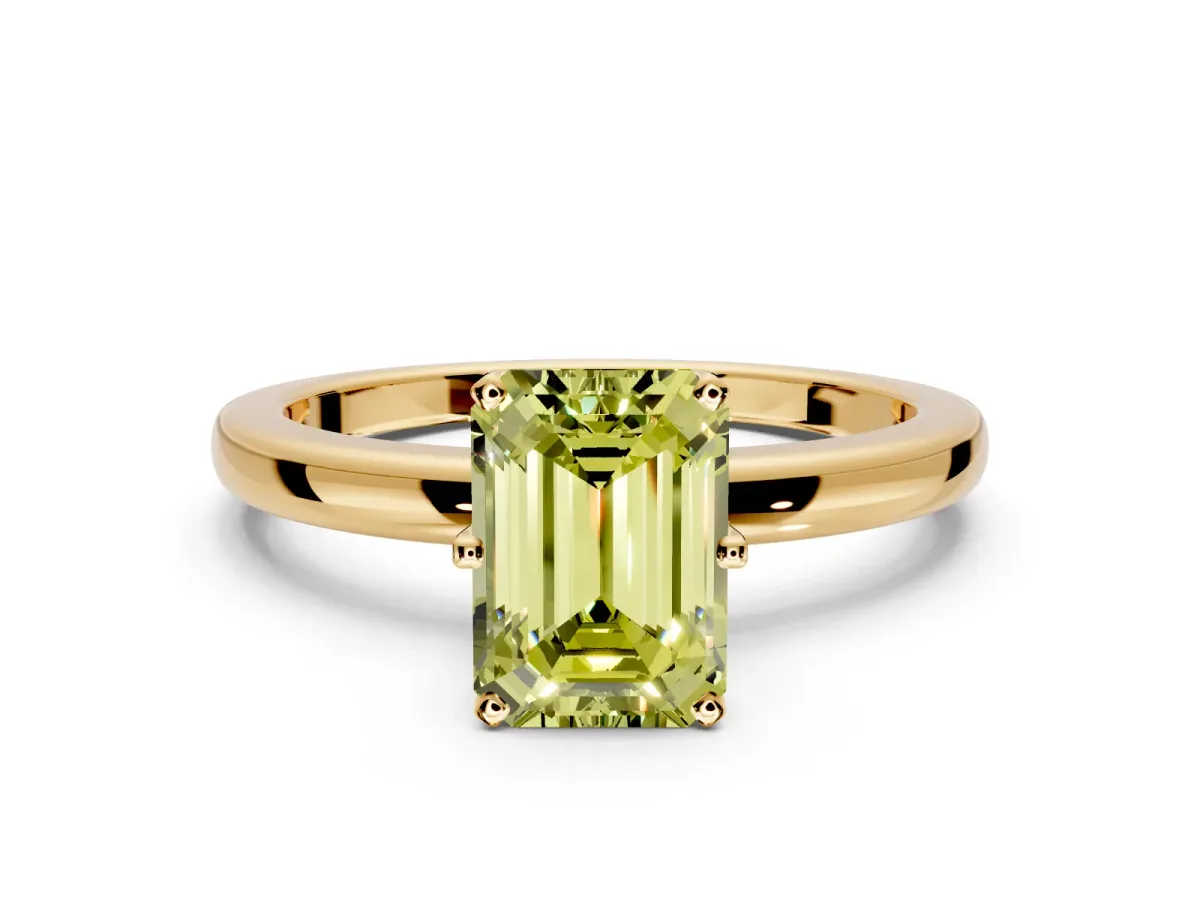 Solitaire Engagement Ring Setting for Fancy Yellow Emerald Cut Center with Plain Band and Tulip Prong Head in Yellow Gold