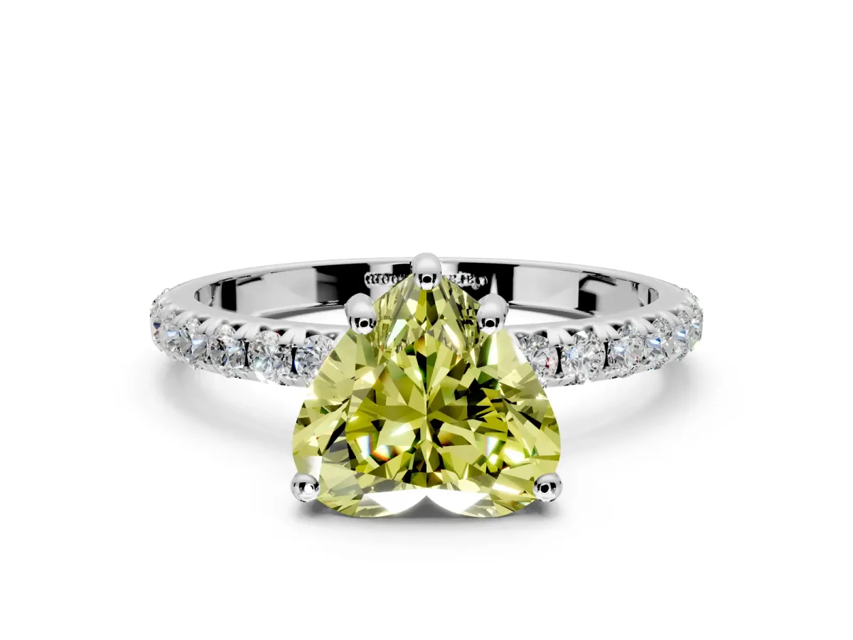 Solitaire Engagement Ring Setting for Fancy Yellow Heart-Shaped Center with Micro Pave Band and Prong Head in Platinum
