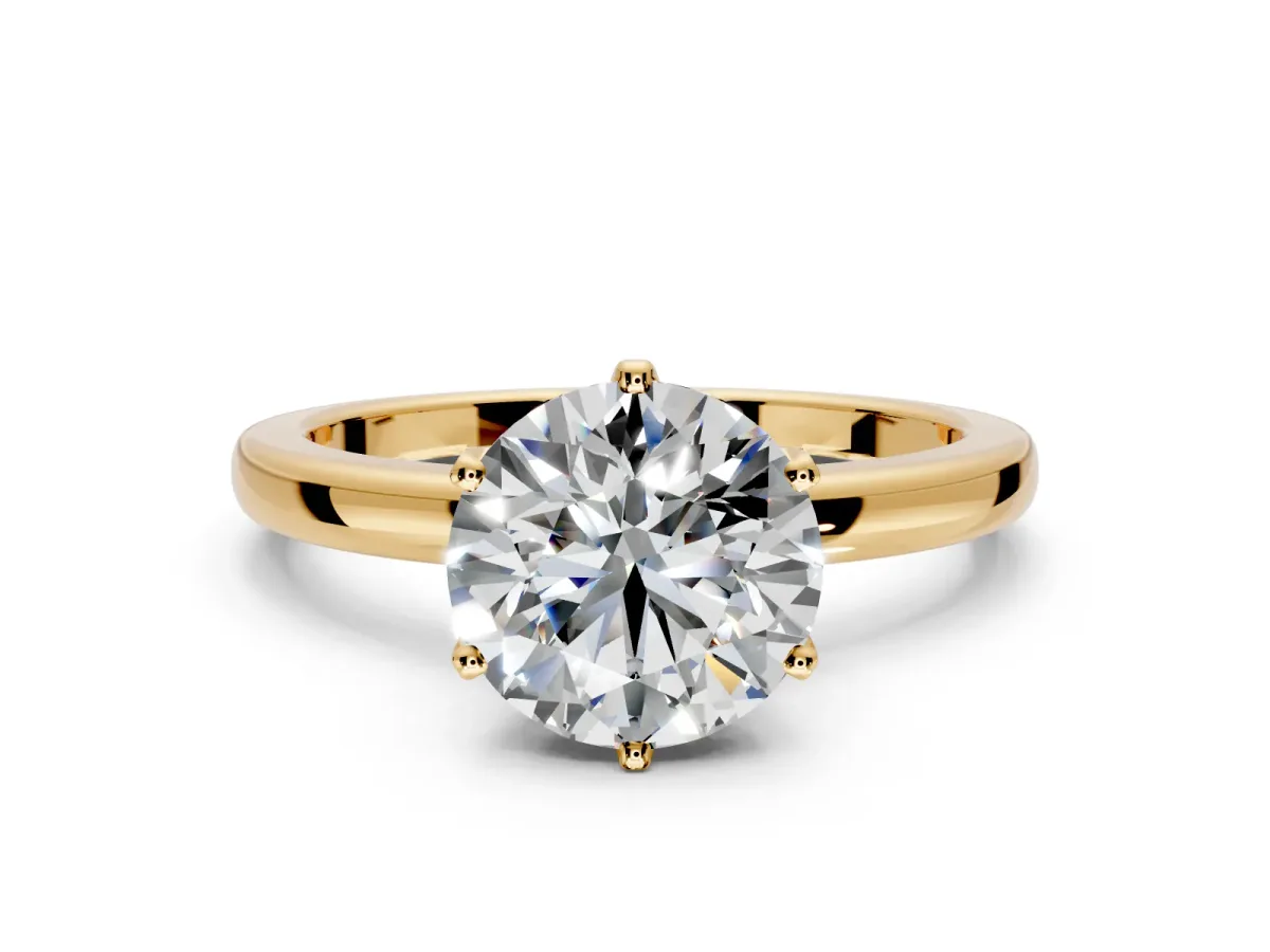 Solitaire Engagement Ring Setting for Round Cut Center with Plain Band and Tulip Prong Head in Yellow Gold