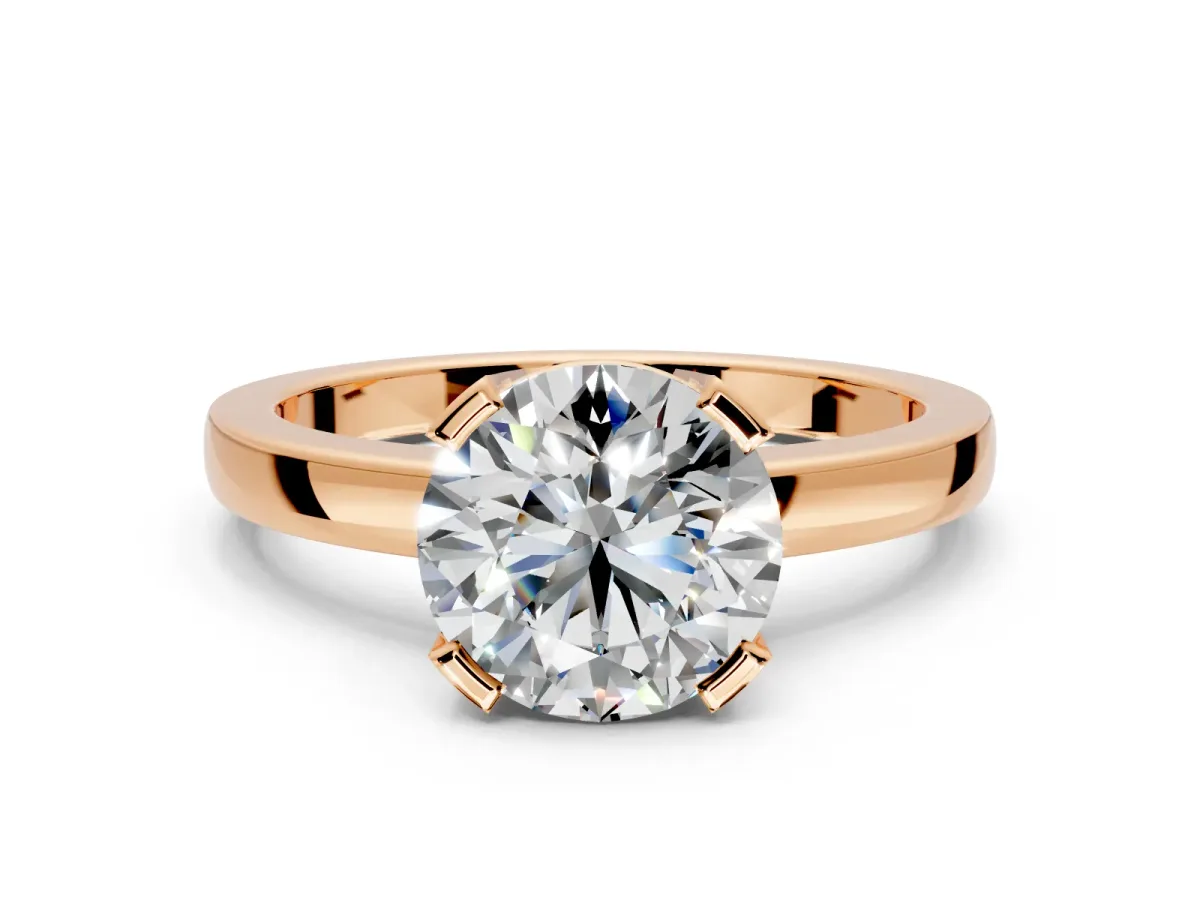Solitaire Engagement Ring Setting for Round Cut Center with Plain Band and Flat Tab Prong Head in Rose Gold