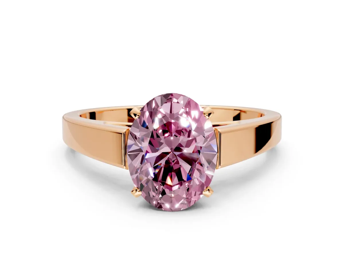 Solitaire Engagement Ring Setting for Fancy Pink Oval Center with Tapered Split Shoulders and Prong Head in Rose Gold