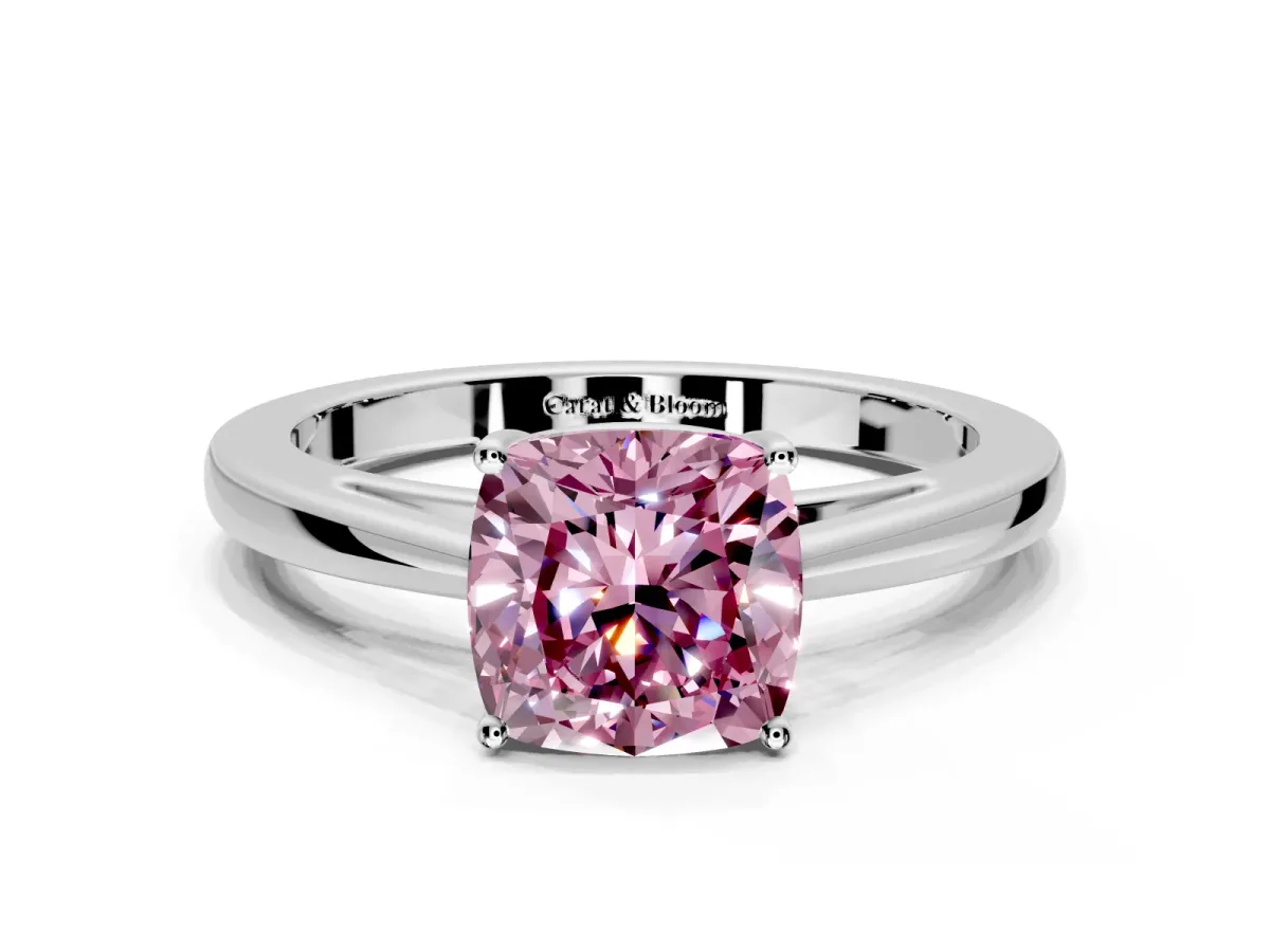 Solitaire Engagement Ring Setting for Fancy Pink Cushion Cut Center with Open Cathedral Shoulders and Prong Head in Platinum