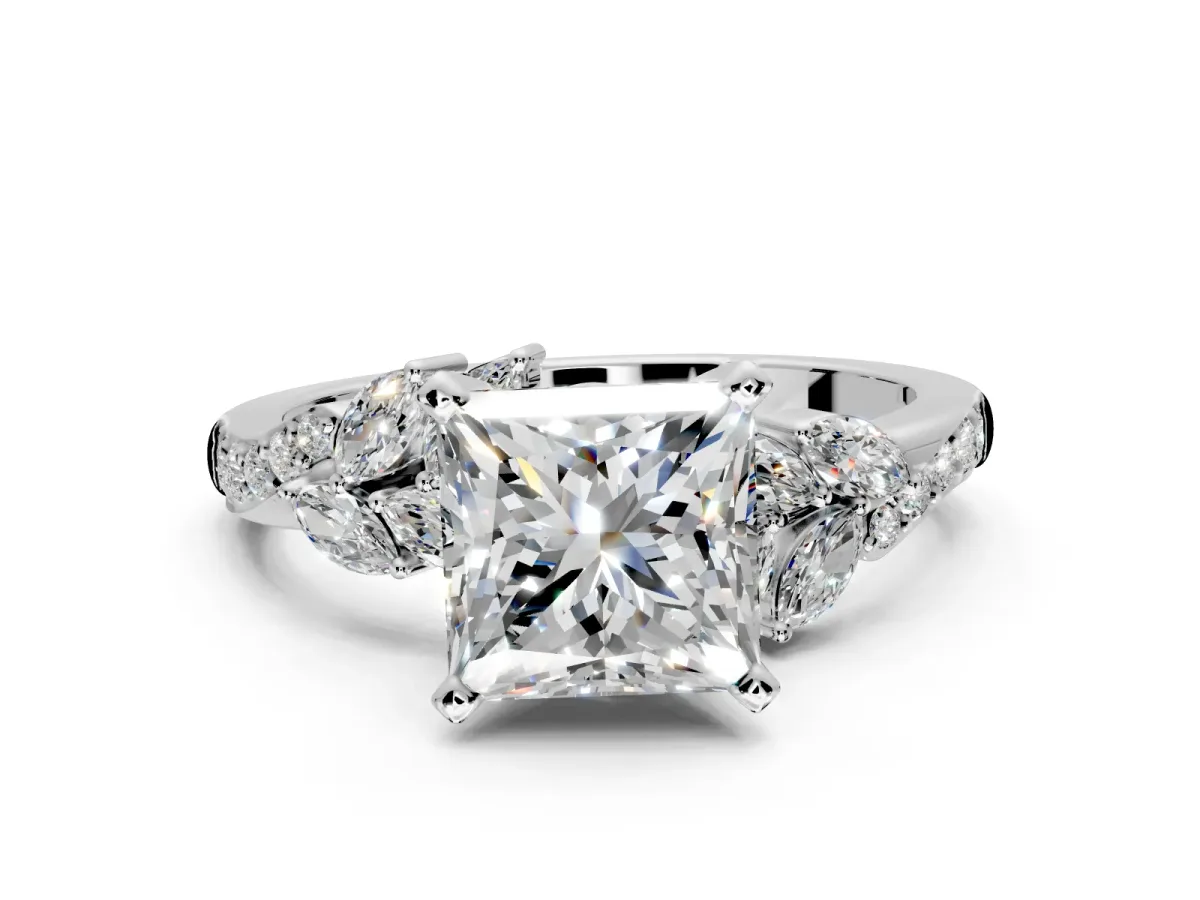 Solitaire Engagement Ring Setting for Princess Cut Center with Marquise Accent Twist Band and Prong Head in Sterling Silver