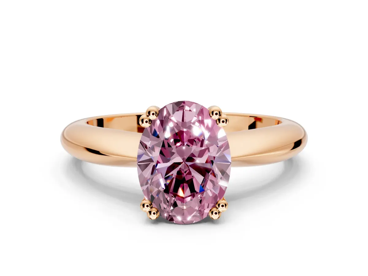 Solitaire Engagement Ring Setting for Fancy Pink Oval Center with Reverse Tapered Band and Prong Head in Rose Gold