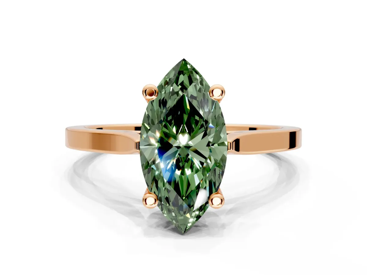 Solitaire Engagement Ring Setting for Fancy Green Marquise Center with Tapered Shoulders and Prong Head in Rose Gold