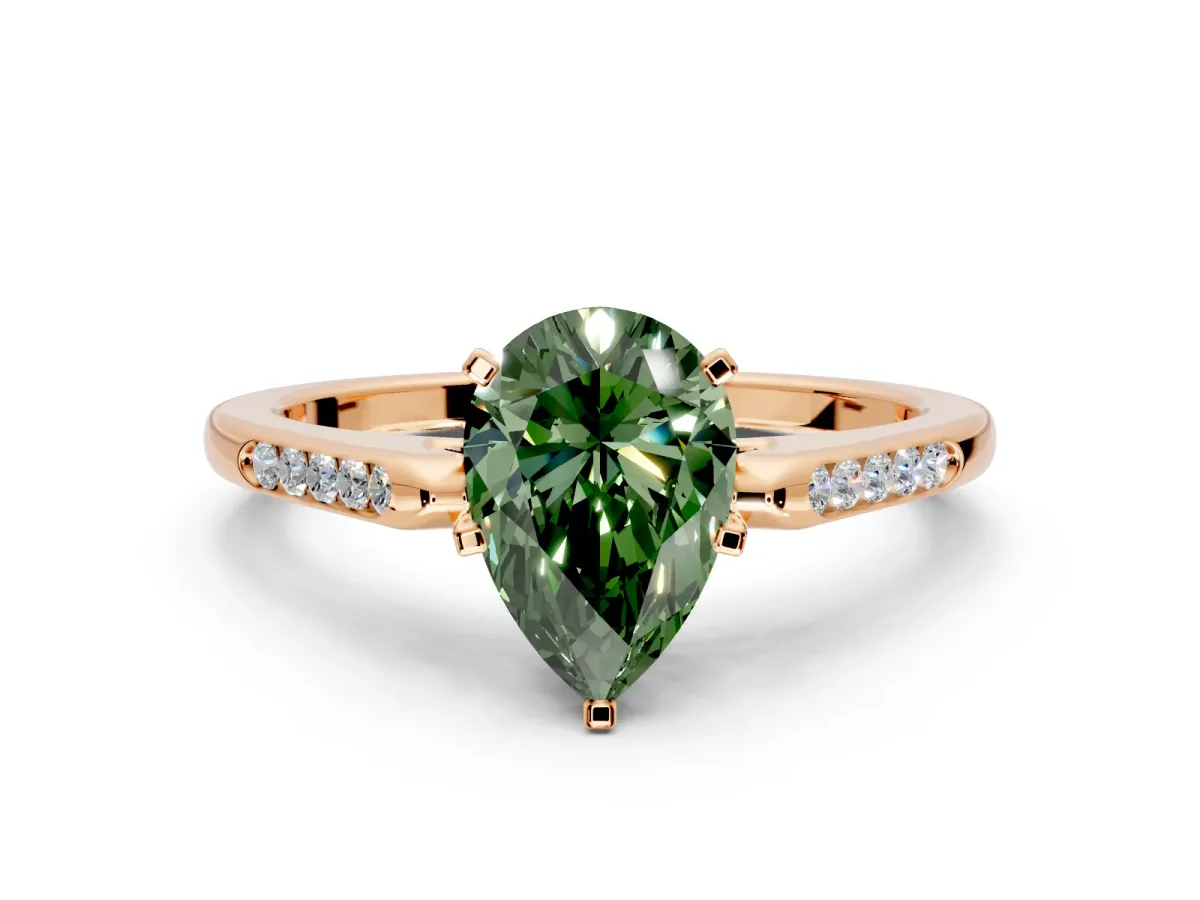 Solitaire Engagement Ring Setting for Fancy Green Pear-Shaped Center with Channel Accents and Prong Head in Rose Gold