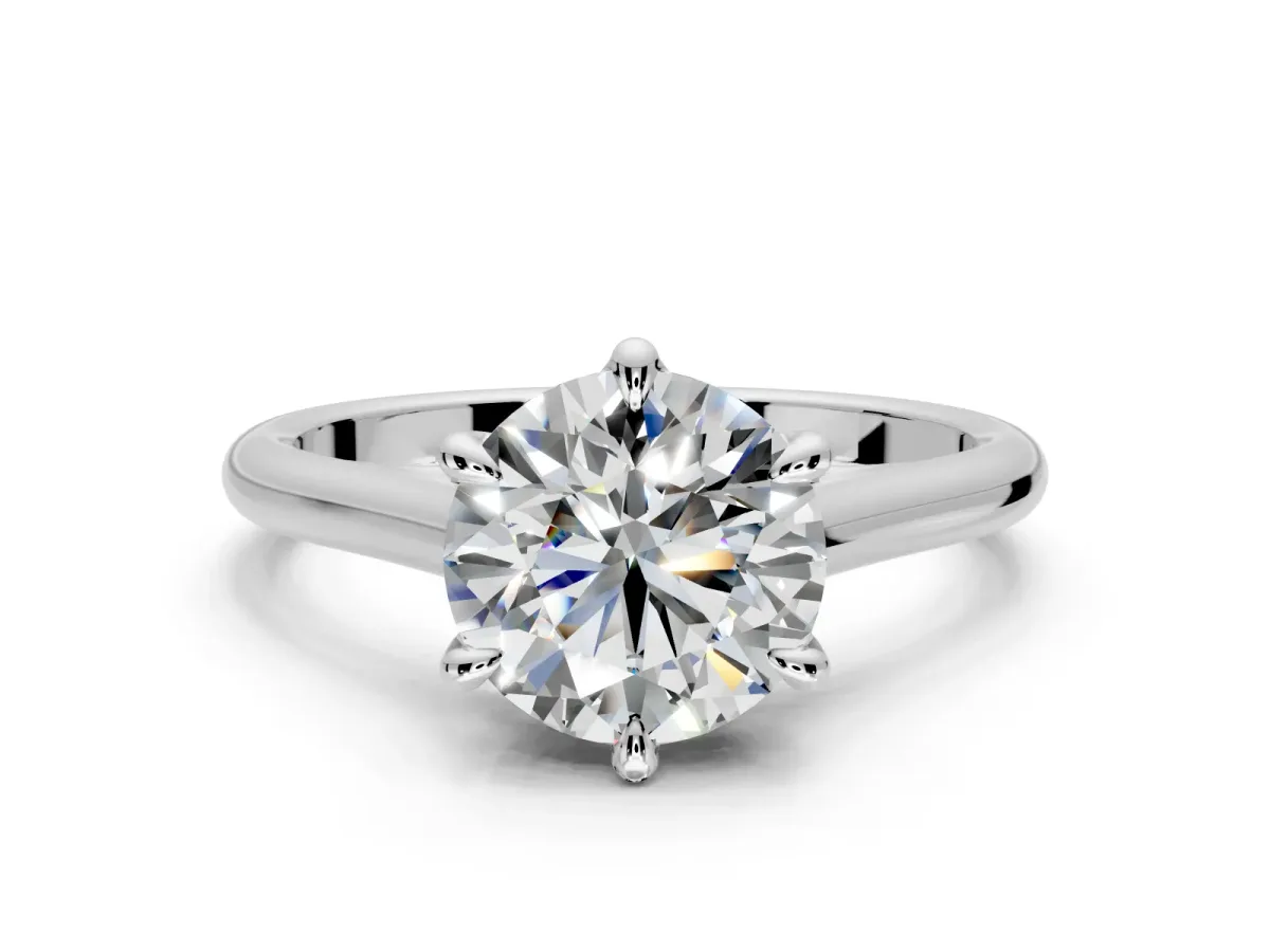 Solitaire Engagement Ring Setting for Round Cut Center with Cathedral Band and Prong Head in Sterling Silver