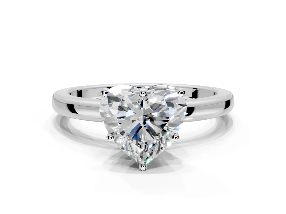 Solitaire Engagement Ring Setting for Heart-Shaped Center with Plain Band and Tulip Prong Head in Sterling Silver