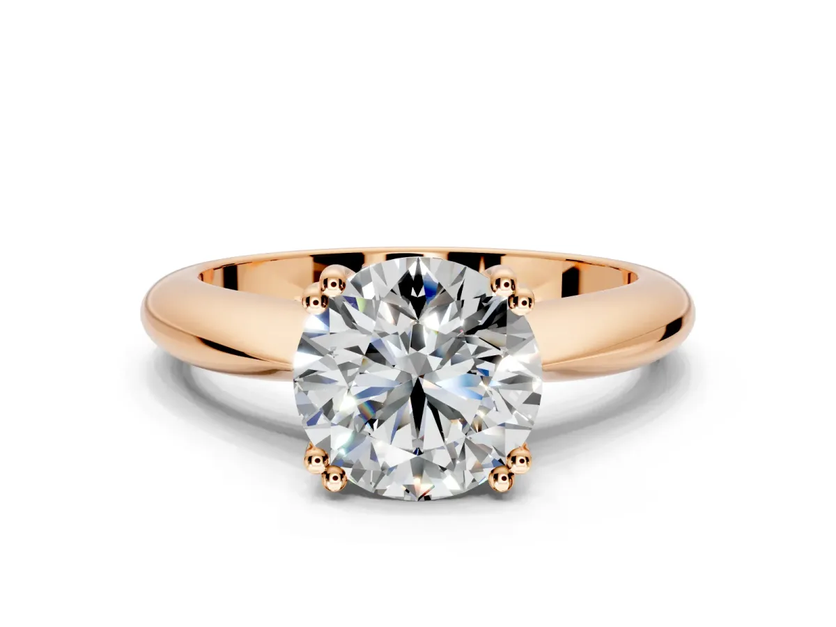 Solitaire Engagement Ring Setting for Round Cut Center with Reverse Tapered Band and Prong Head in Rose Gold
