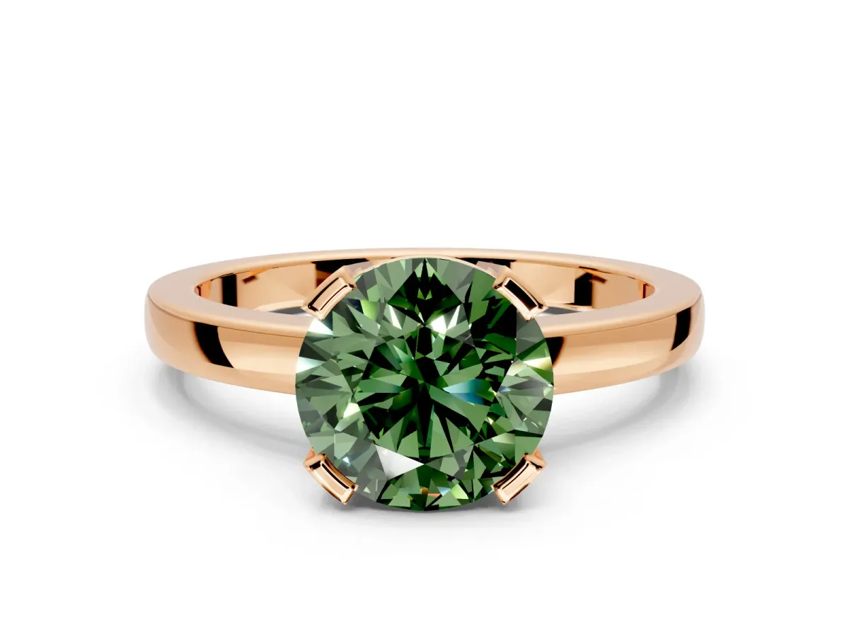 Solitaire Engagement Ring Setting for Fancy Green Round Cut Center with Plain Band and Flat Tab Prong Head in Rose Gold