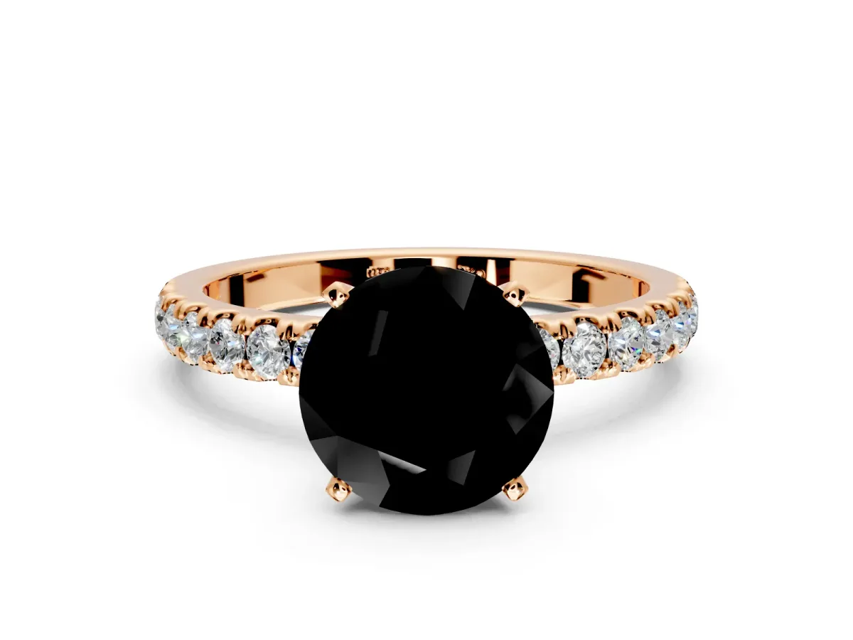 Open Basket Engagement Ring Setting for Fancy Black Round Cut Center with Pave Band and Prong Head in Rose Gold