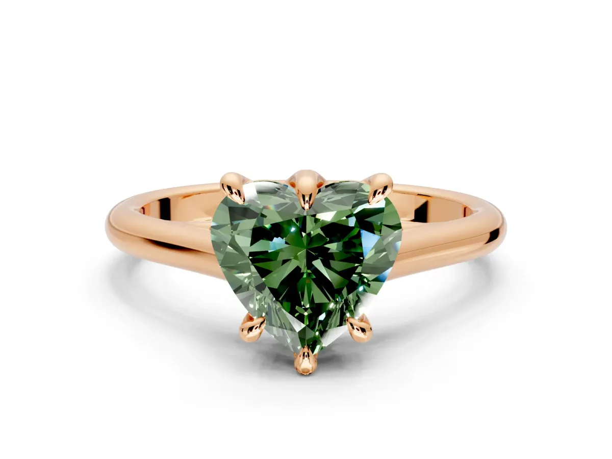 Solitaire Engagement Ring Setting for Fancy Green Heart-Shaped Center with Cathedral Band and Prong Head in Rose Gold