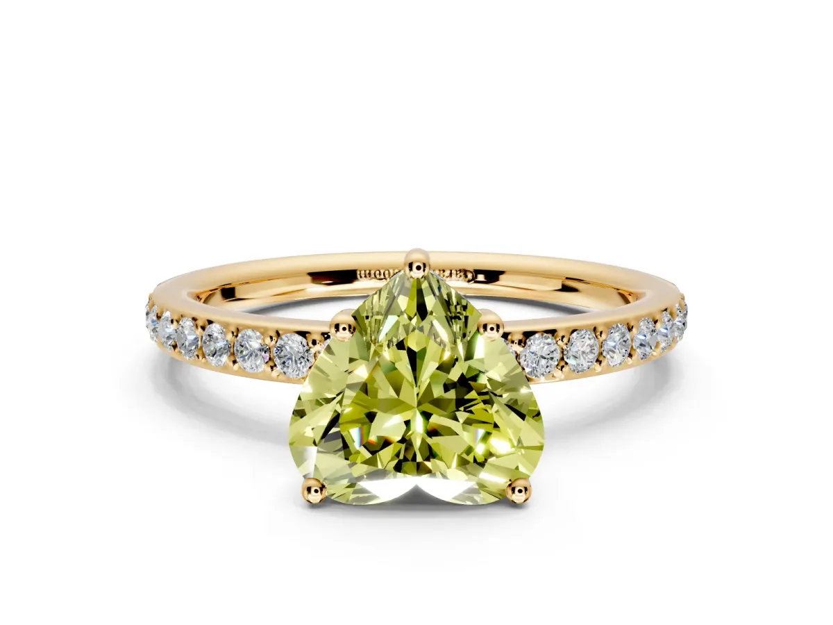 Solitaire Engagement Ring Setting for Fancy Yellow Heart-Shaped Center with Fine Pave Band and Prong Head in Yellow Gold