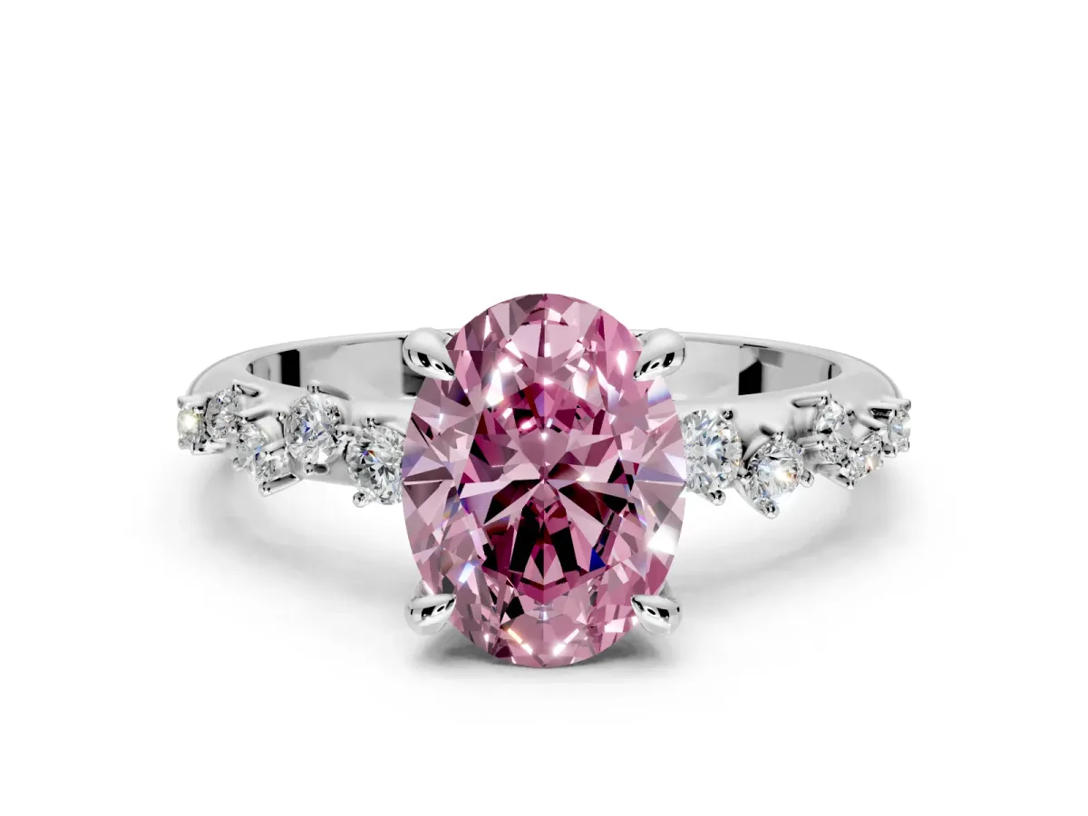 Solitaire Engagement Ring Setting for Fancy Pink Oval Center with Trailing Leaf Accent Band and Prong Head in Platinum